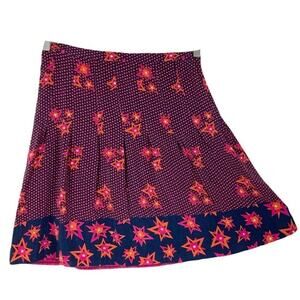 BIMBA&LOLA Skirt EU 40/M Silk Stars A-Line Pleated Silver Hot-Pink Coral Purple